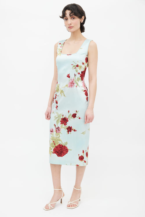 Dolce 
Gabbana Blue Floral Sleeveless Silk Dress