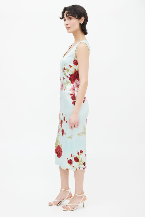 Dolce 
Gabbana Blue Floral Sleeveless Silk Dress