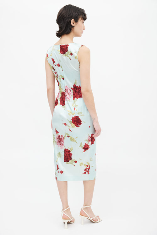 Dolce 
Gabbana Blue Floral Sleeveless Silk Dress