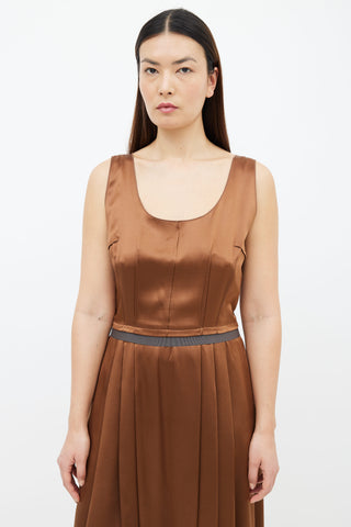 Dolce 
Gabbana Brown Sleeveless Pleated Midi Dress