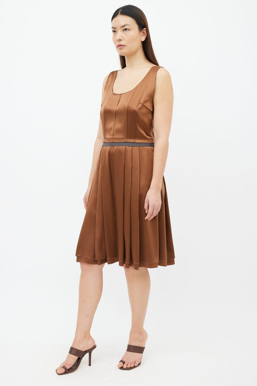 Dolce 
Gabbana Brown Sleeveless Pleated Midi Dress