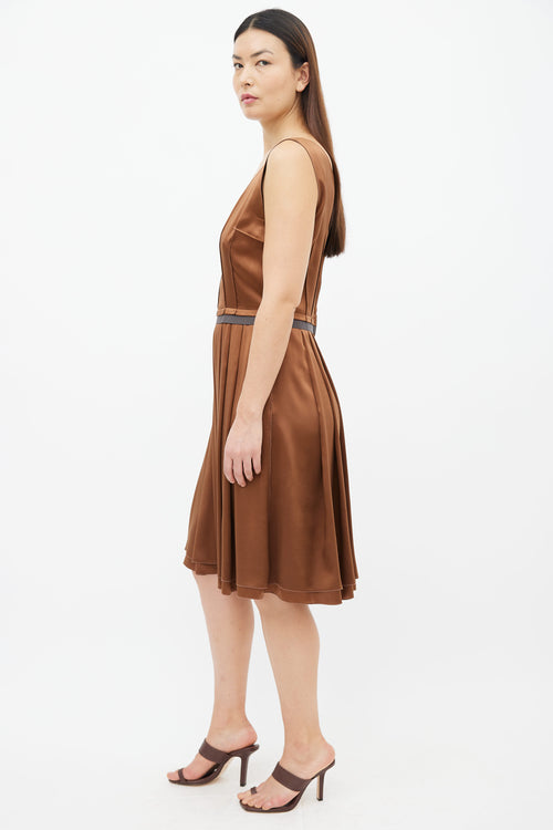 Dolce 
Gabbana Brown Sleeveless Pleated Midi Dress