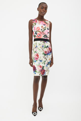 Dolce 
Gabbana Multi Print Belted Shift Sleeveless Dress