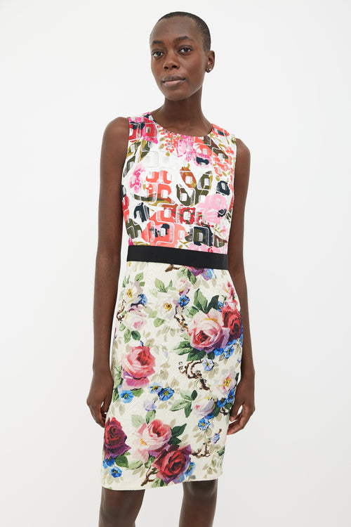 Dolce 
Gabbana Multi Print Belted Shift Sleeveless Dress