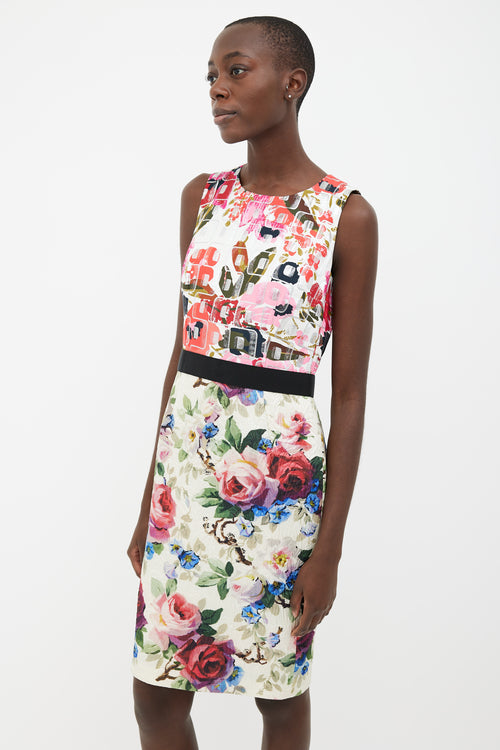 Dolce 
Gabbana Multi Print Belted Shift Sleeveless Dress