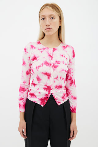 Dolce 
Gabbana Pink Silk Tie-Dye Button-Up Cardigan