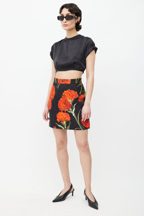 Dolce 
Gabbana Black 
Red Rose Brocade Skirt