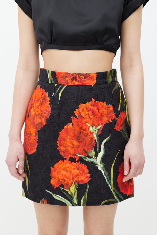 Dolce 
Gabbana Black 
Red Rose Brocade Skirt