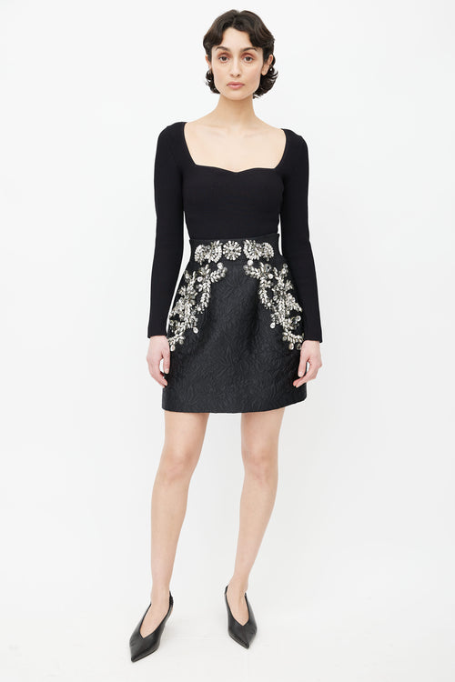 Dolce 
Gabbana Black 
Silver Jewel Embellished Brocade Skirt