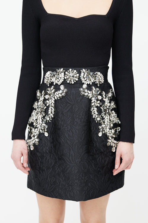 Dolce 
Gabbana Black 
Silver Jewel Embellished Brocade Skirt