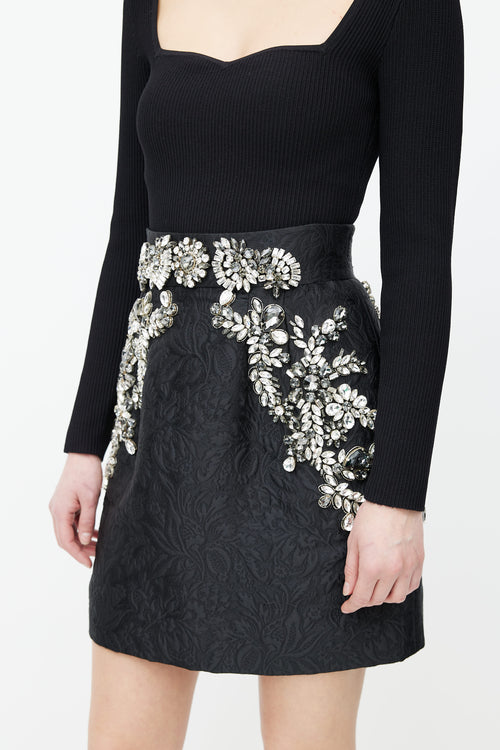 Dolce 
Gabbana Black 
Silver Jewel Embellished Brocade Skirt