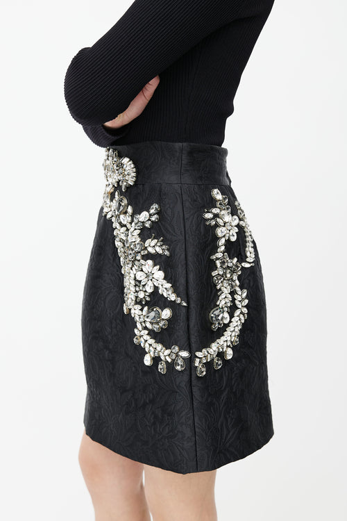 Dolce 
Gabbana Black 
Silver Jewel Embellished Brocade Skirt