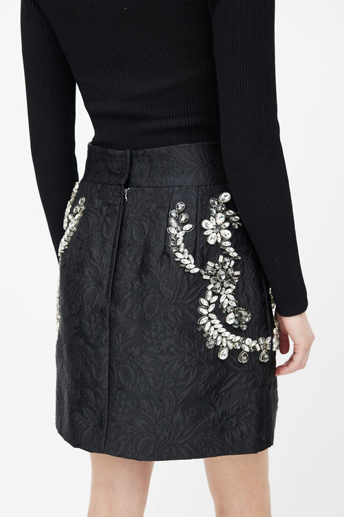 Dolce 
Gabbana Black 
Silver Jewel Embellished Brocade Skirt