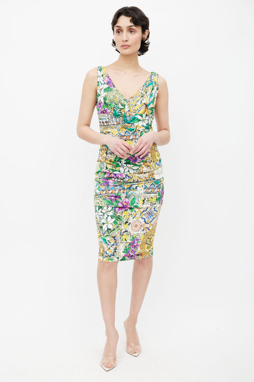 Dolce 
Gabbana Multicolour Floral Ruched V-Neck Dress