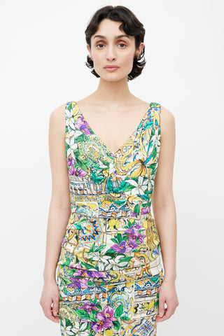 Dolce 
Gabbana Multicolour Floral Ruched V-Neck Dress