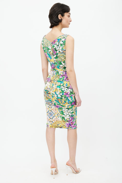 Dolce 
Gabbana Multicolour Floral Ruched V-Neck Dress