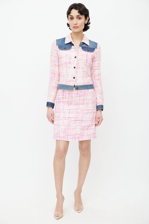 Dolce 
Gabbana Pink Tweed 
Denim Skirt Suit