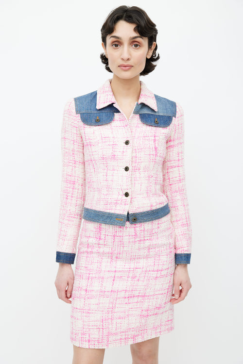 Dolce 
Gabbana Pink Tweed 
Denim Skirt Suit