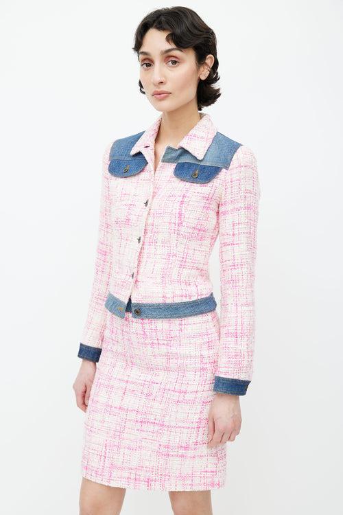 Dolce 
Gabbana Pink Tweed 
Denim Skirt Suit