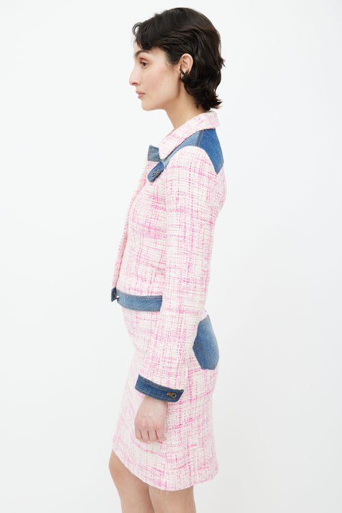 Dolce 
Gabbana Pink Tweed 
Denim Skirt Suit