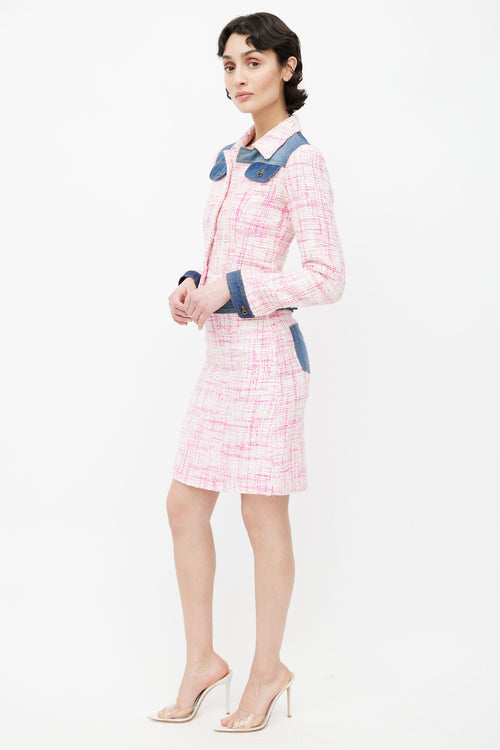 Dolce 
Gabbana Pink Tweed 
Denim Skirt Suit