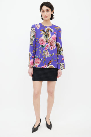 Dolce 
Gabbana Purple Multi Print Long Sleeve Blouse