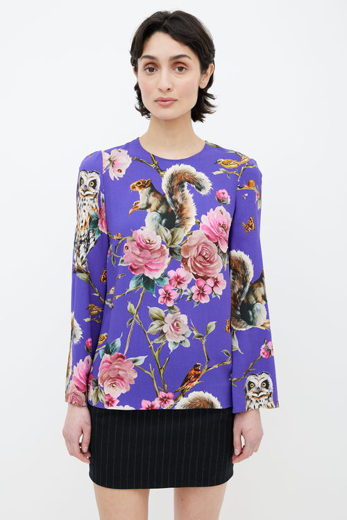 Dolce 
Gabbana Purple Multi Print Long Sleeve Blouse