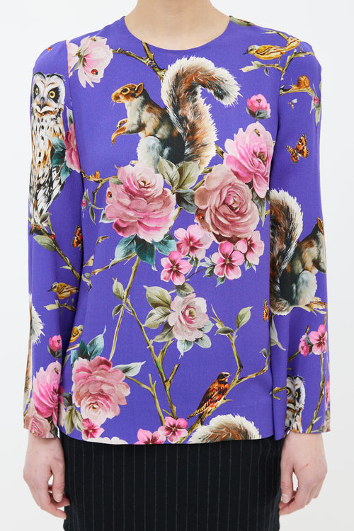 Dolce 
Gabbana Purple Multi Print Long Sleeve Blouse