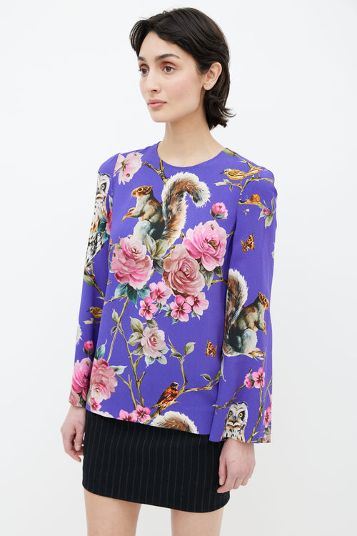 Dolce 
Gabbana Purple Multi Print Long Sleeve Blouse