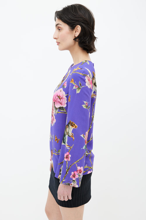 Dolce 
Gabbana Purple Multi Print Long Sleeve Blouse