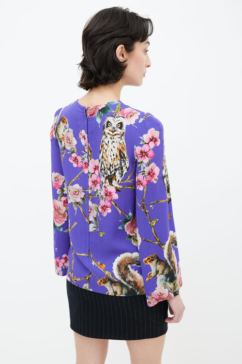 Dolce 
Gabbana Purple Multi Print Long Sleeve Blouse