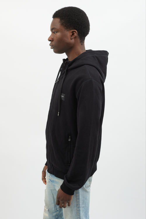 Dolce 
Gabbana Black Full-Zip Logo Patch Hoodie