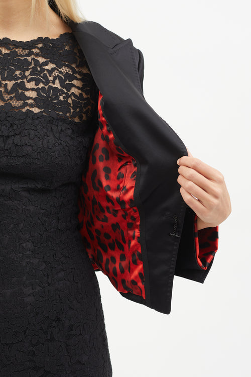 Dolce 
Gabbana Black Peak Lapel 
Red Print Lined Blazer