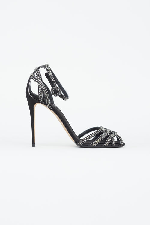 Dolce 
Gabbana Black Satin 
Rhinestone Strappy Heel