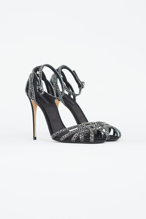 Dolce 
Gabbana Black Satin 
Rhinestone Strappy Heel