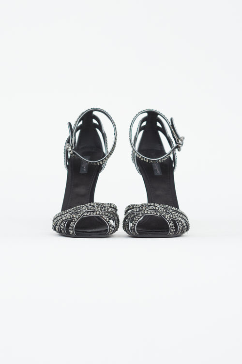 Dolce 
Gabbana Black Satin 
Rhinestone Strappy Heel