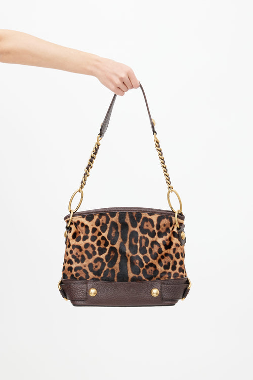 Dolce 
Gabbana Brown Leather 
Textured Print Bag