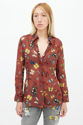 Dolce 
Gabbana Brown 
Multi Print Sheer Shirt