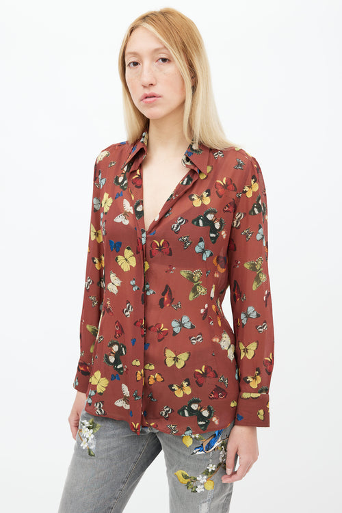 Dolce 
Gabbana Brown 
Multi Print Sheer Shirt