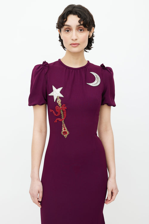 Dolce 
Gabbana Burgundy Sequin Embellished Midi Dress