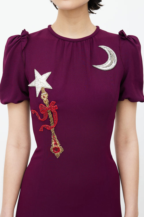 Dolce 
Gabbana Burgundy Sequin Embellished Midi Dress