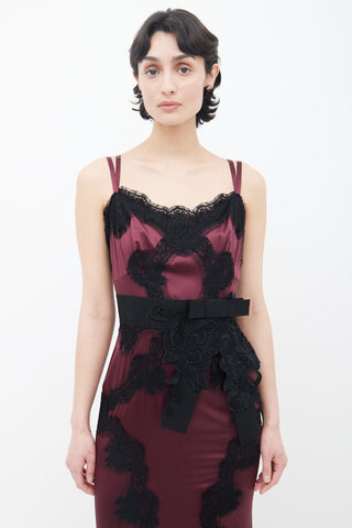 Dolce 
Gabbana Burgundy 
Black Lace Sleeveless Maxi Dress