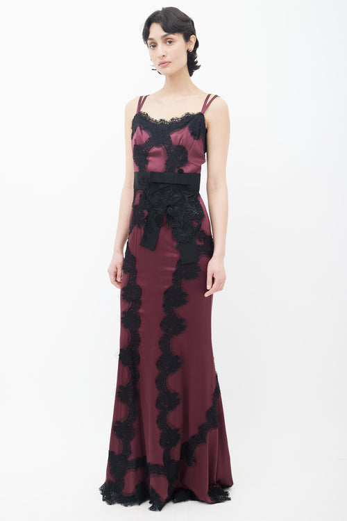 Dolce 
Gabbana Burgundy 
Black Lace Sleeveless Maxi Dress