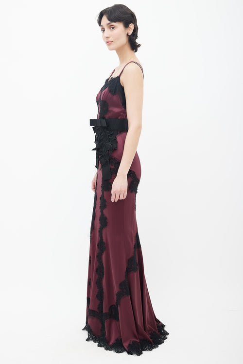 Dolce 
Gabbana Burgundy 
Black Lace Sleeveless Maxi Dress