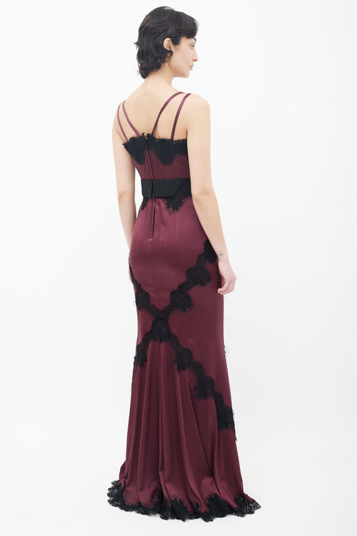 Dolce 
Gabbana Burgundy 
Black Lace Sleeveless Maxi Dress