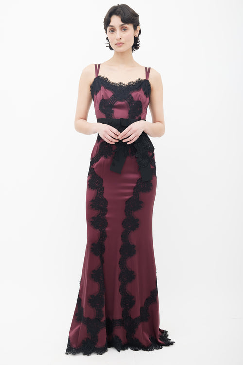 Dolce 
Gabbana Burgundy 
Black Lace Sleeveless Maxi Dress