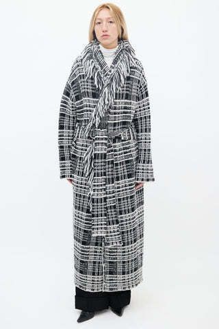 Dorothee Schumacher Black 
White Tweed Fringe Belted Coat