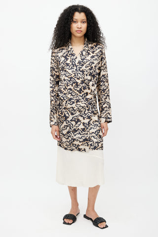 Dries Van Noten Beige 
Navy Print Wrap Dress