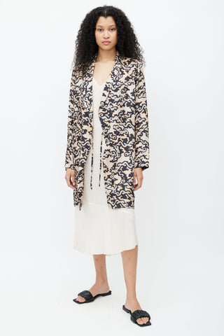 Dries Van Noten Beige 
Navy Print Wrap Dress