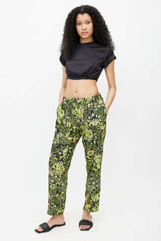 Dries Van Noten Black 
Green Floral Trouser